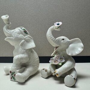 2 Vintage Lenox Sitting Elephant Figurines : Jewels Collection & Annual Holiday